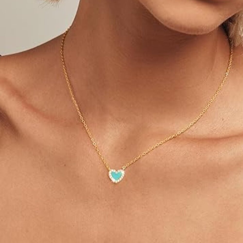 Neiman Marcus 14k Gold Plated Turquoise Blue Heart Necklace - Picture 4 of 5